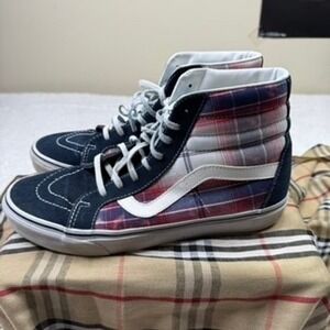 Vans Sk8 Hi High Top Sneakers Plaid Navy Suede Men's Size 10